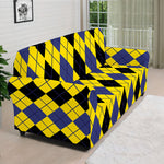 Black Blue And Yellow Argyle Print Sofa Cover