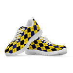 Black Blue And Yellow Argyle Print White Sneakers