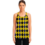 Black Blue And Yellow Argyle Print Women's Racerback Tank Top