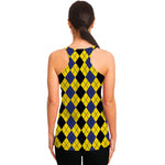 Black Blue And Yellow Argyle Print Women's Racerback Tank Top