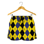 Black Blue And Yellow Argyle Print Women's Shorts