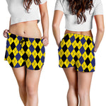 Black Blue And Yellow Argyle Print Women's Shorts