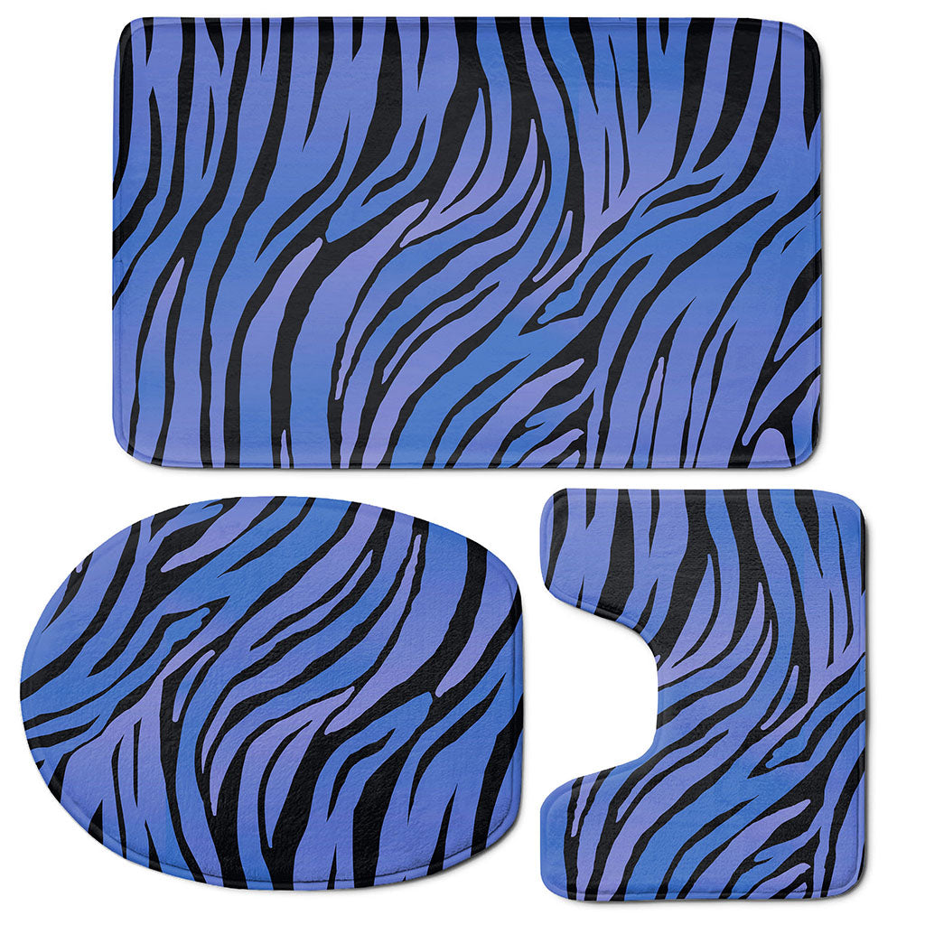 Black Blue Zebra Pattern Print 3 Piece Bath Mat Set