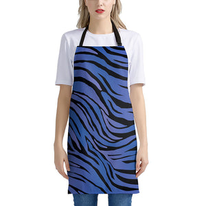 Black Blue Zebra Pattern Print Apron