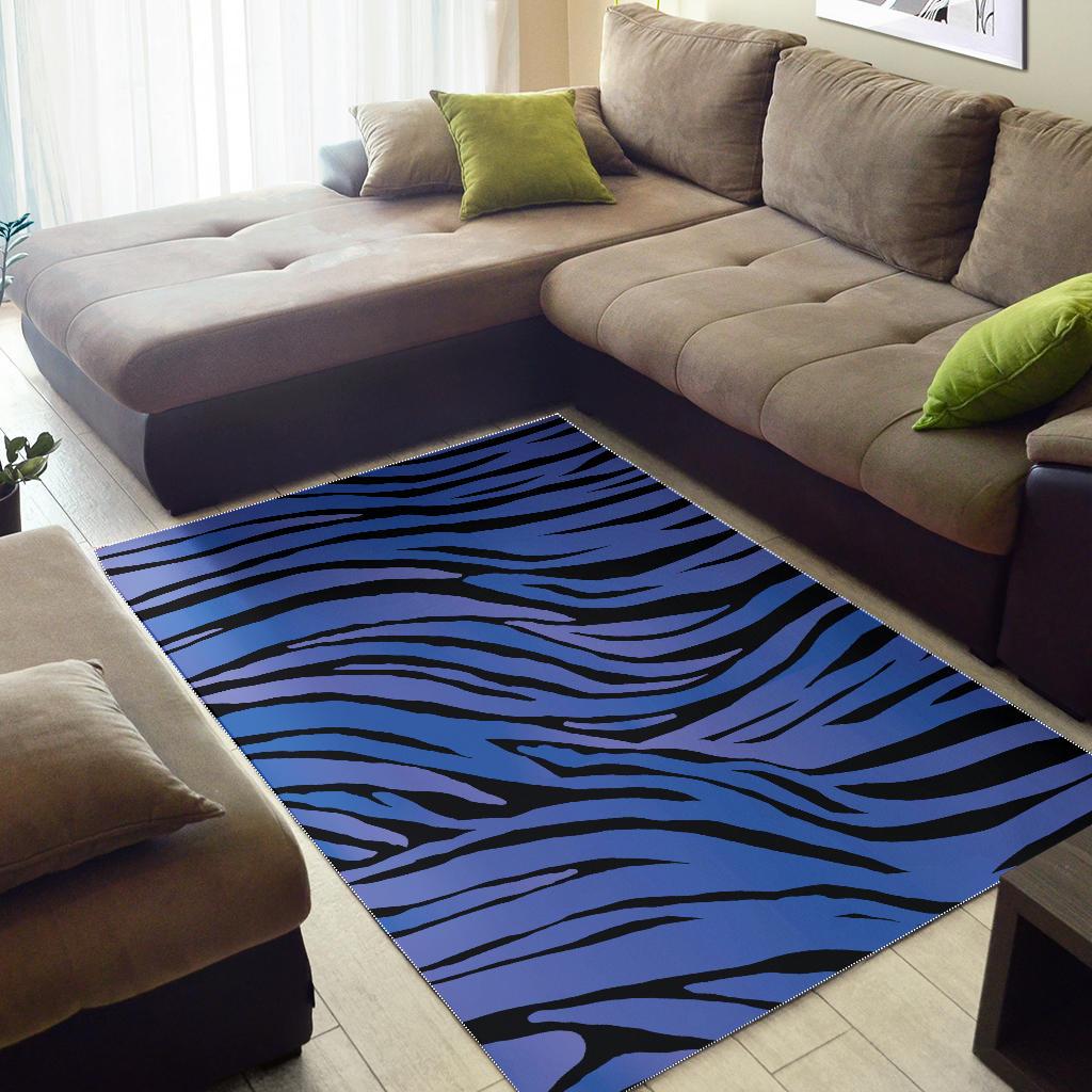 Black Blue Zebra Pattern Print Area Rug GearFrost