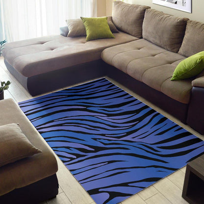 Black Blue Zebra Pattern Print Area Rug GearFrost