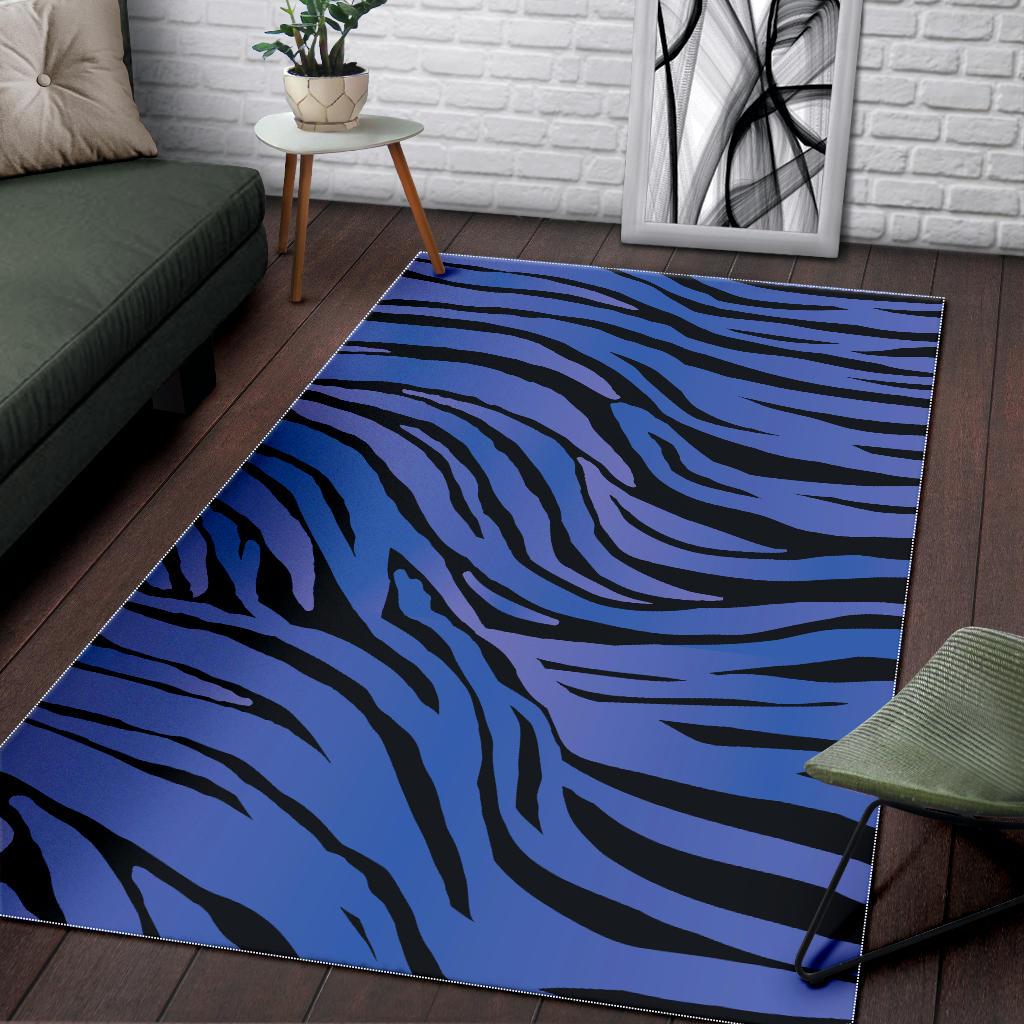 Black Blue Zebra Pattern Print Area Rug GearFrost