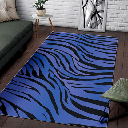 Black Blue Zebra Pattern Print Area Rug GearFrost