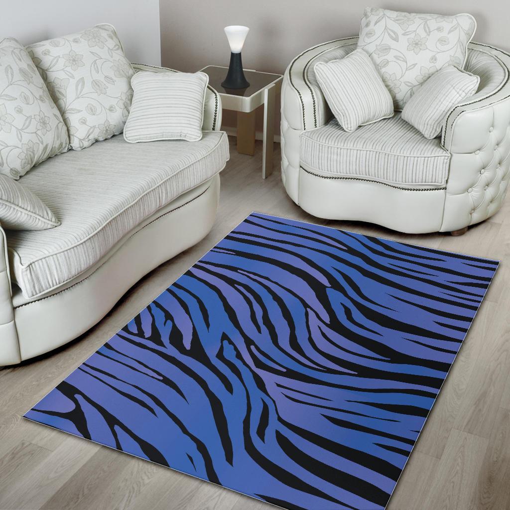Black Blue Zebra Pattern Print Area Rug GearFrost