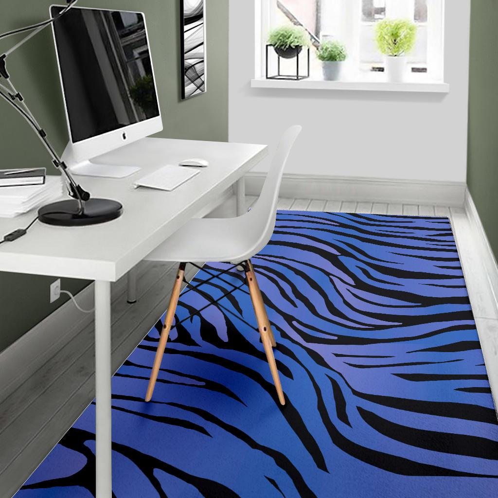 Black Blue Zebra Pattern Print Area Rug GearFrost