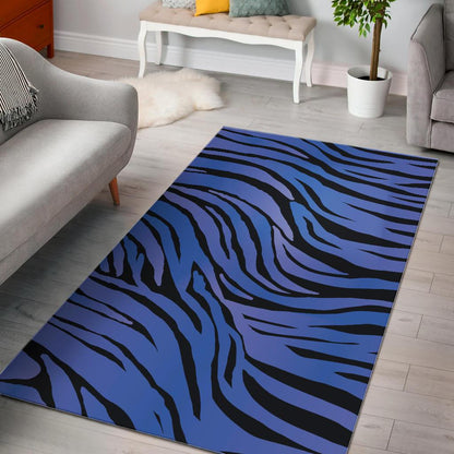 Black Blue Zebra Pattern Print Area Rug GearFrost