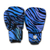 Black Blue Zebra Pattern Print Boxing Gloves