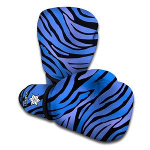 Black Blue Zebra Pattern Print Boxing Gloves