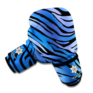 Black Blue Zebra Pattern Print Boxing Gloves