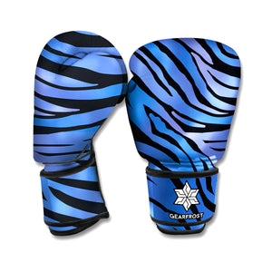 Black Blue Zebra Pattern Print Boxing Gloves