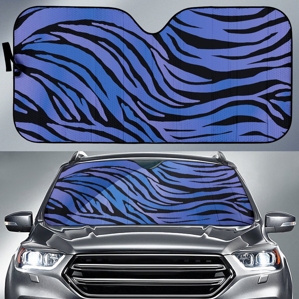 Black Blue Zebra Pattern Print Car Sun Shade GearFrost