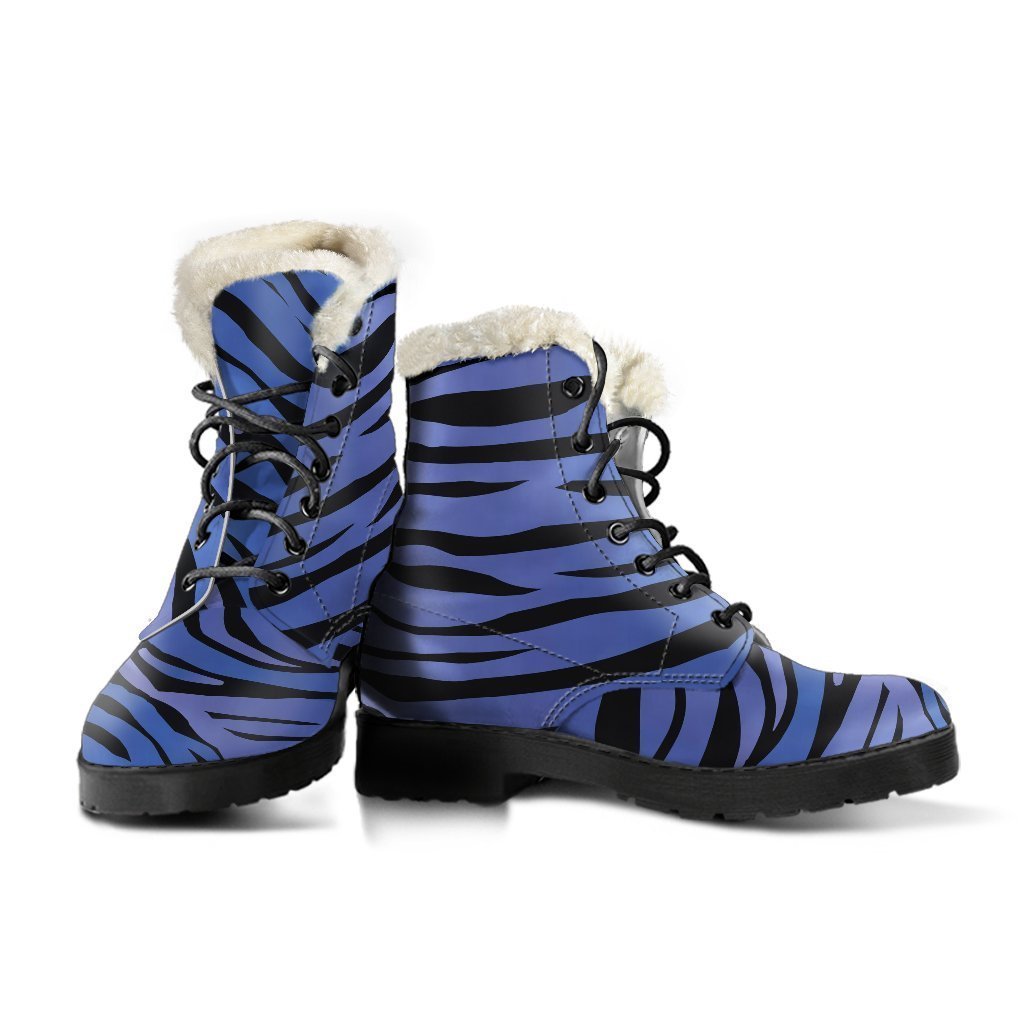 Black Blue Zebra Pattern Print Comfy Boots GearFrost