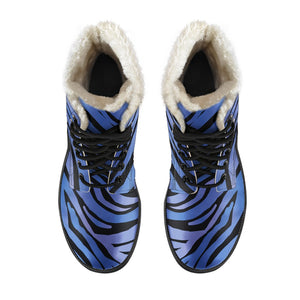 Black Blue Zebra Pattern Print Comfy Boots GearFrost