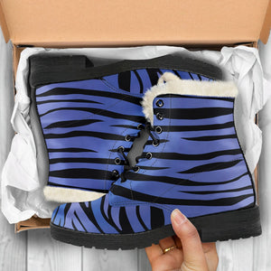Black Blue Zebra Pattern Print Comfy Boots GearFrost