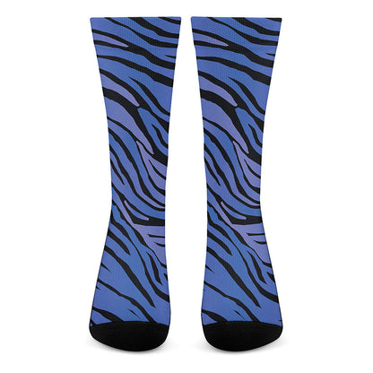 Black Blue Zebra Pattern Print Crew Socks
