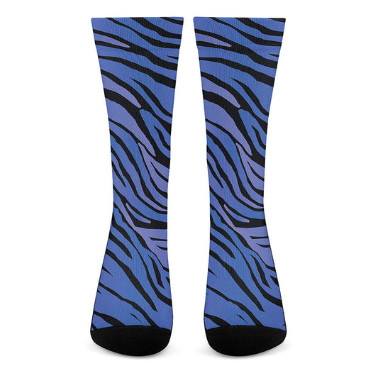 Black Blue Zebra Pattern Print Crew Socks