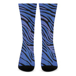 Black Blue Zebra Pattern Print Crew Socks