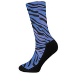 Black Blue Zebra Pattern Print Crew Socks