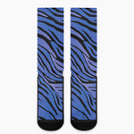 Black Blue Zebra Pattern Print Crew Socks