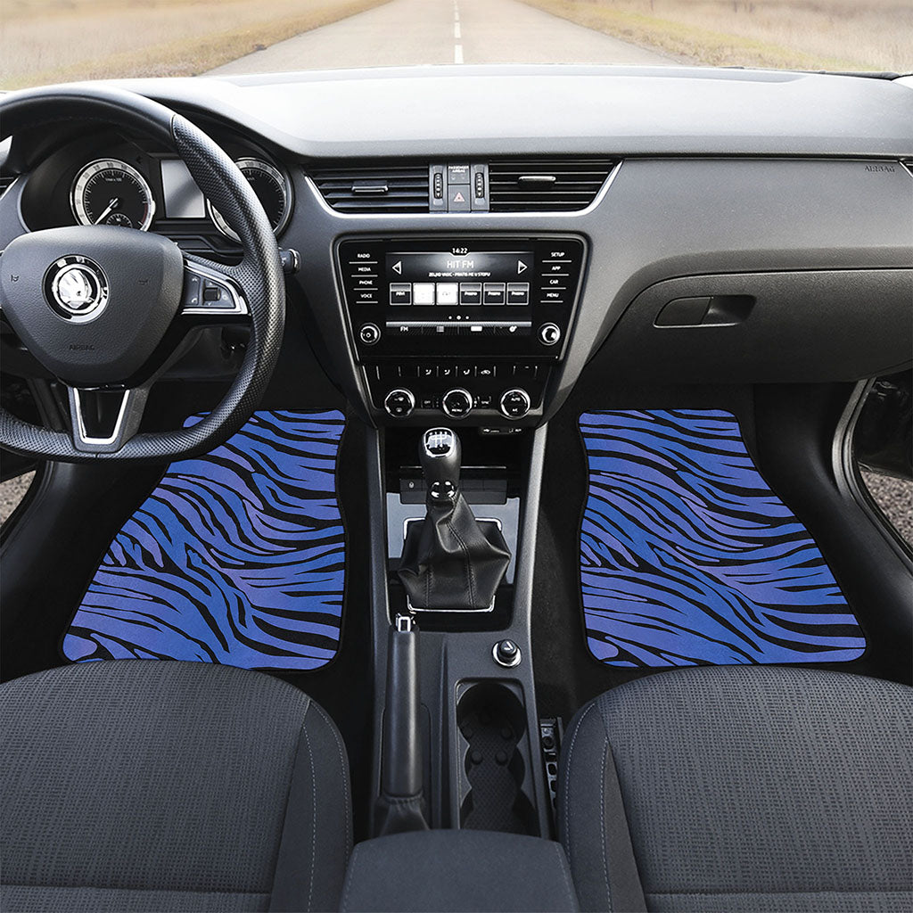 Black Blue Zebra Pattern Print Front and Back Car Floor Mats