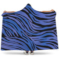 Black Blue Zebra Pattern Print Hooded Blanket
