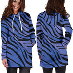 Black Blue Zebra Pattern Print Hoodie Dress GearFrost