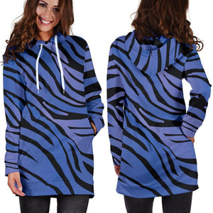 Black Blue Zebra Pattern Print Hoodie Dress GearFrost