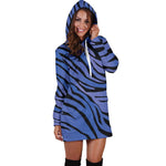 Black Blue Zebra Pattern Print Hoodie Dress GearFrost