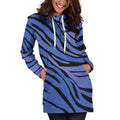 Black Blue Zebra Pattern Print Pullover Hoodie Dress
