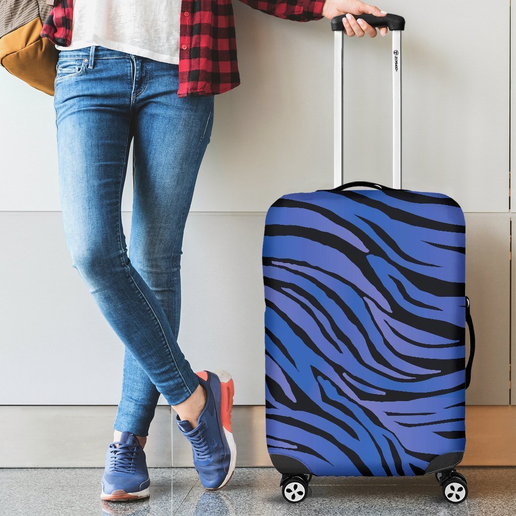 Black Blue Zebra Pattern Print Luggage Cover GearFrost