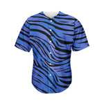 Black Blue Zebra Pattern Print Men's Baseball Jersey