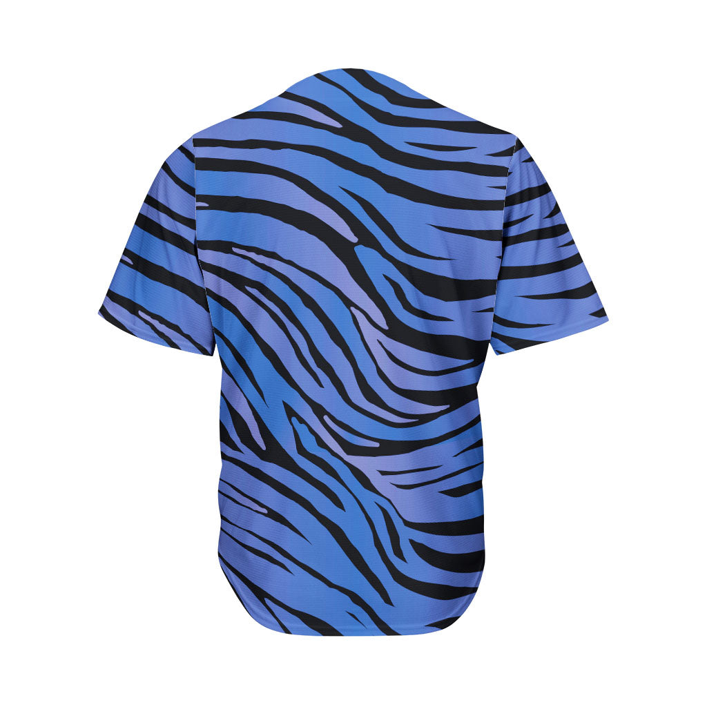 Black Blue Zebra Pattern Print Men's Baseball Jersey