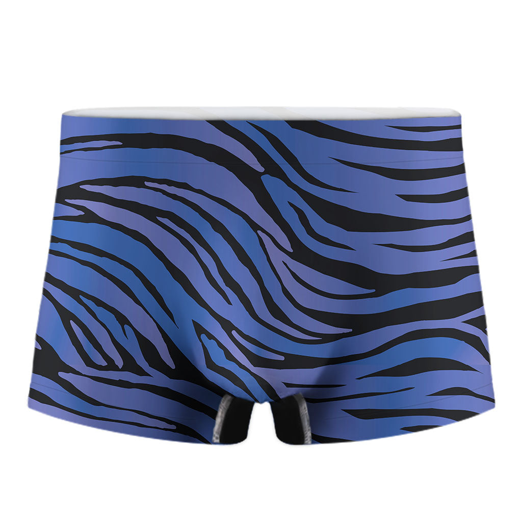 Black Blue Zebra Pattern Print Men's Boxer Briefs