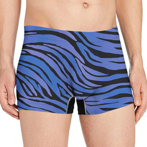 Black Blue Zebra Pattern Print Men's Boxer Briefs