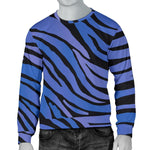 Black Blue Zebra Pattern Print Men's Crewneck Sweatshirt GearFrost