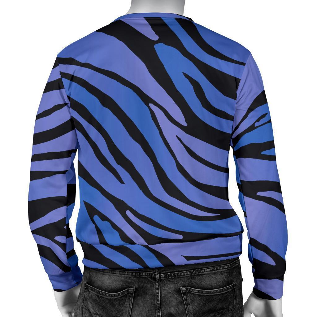 Black Blue Zebra Pattern Print Men's Crewneck Sweatshirt GearFrost
