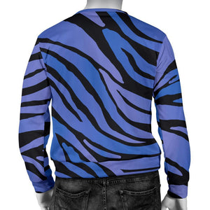 Black Blue Zebra Pattern Print Men's Crewneck Sweatshirt GearFrost