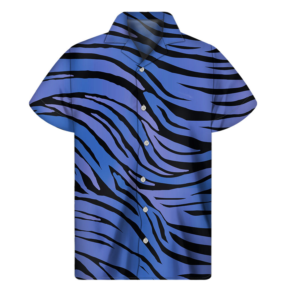 Black Blue Zebra Pattern Print Men's Short Sleeve Shirt