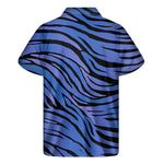 Black Blue Zebra Pattern Print Men's Short Sleeve Shirt