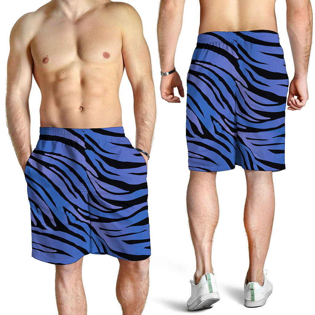 Black Blue Zebra Pattern Print Men's Shorts