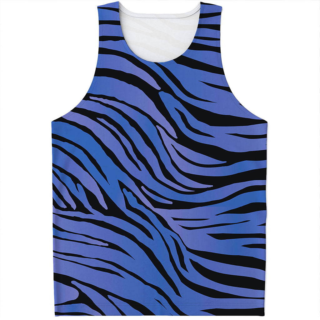 Black Blue Zebra Pattern Print Men's Tank Top