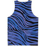 Black Blue Zebra Pattern Print Men's Tank Top