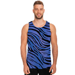 Black Blue Zebra Pattern Print Men's Tank Top