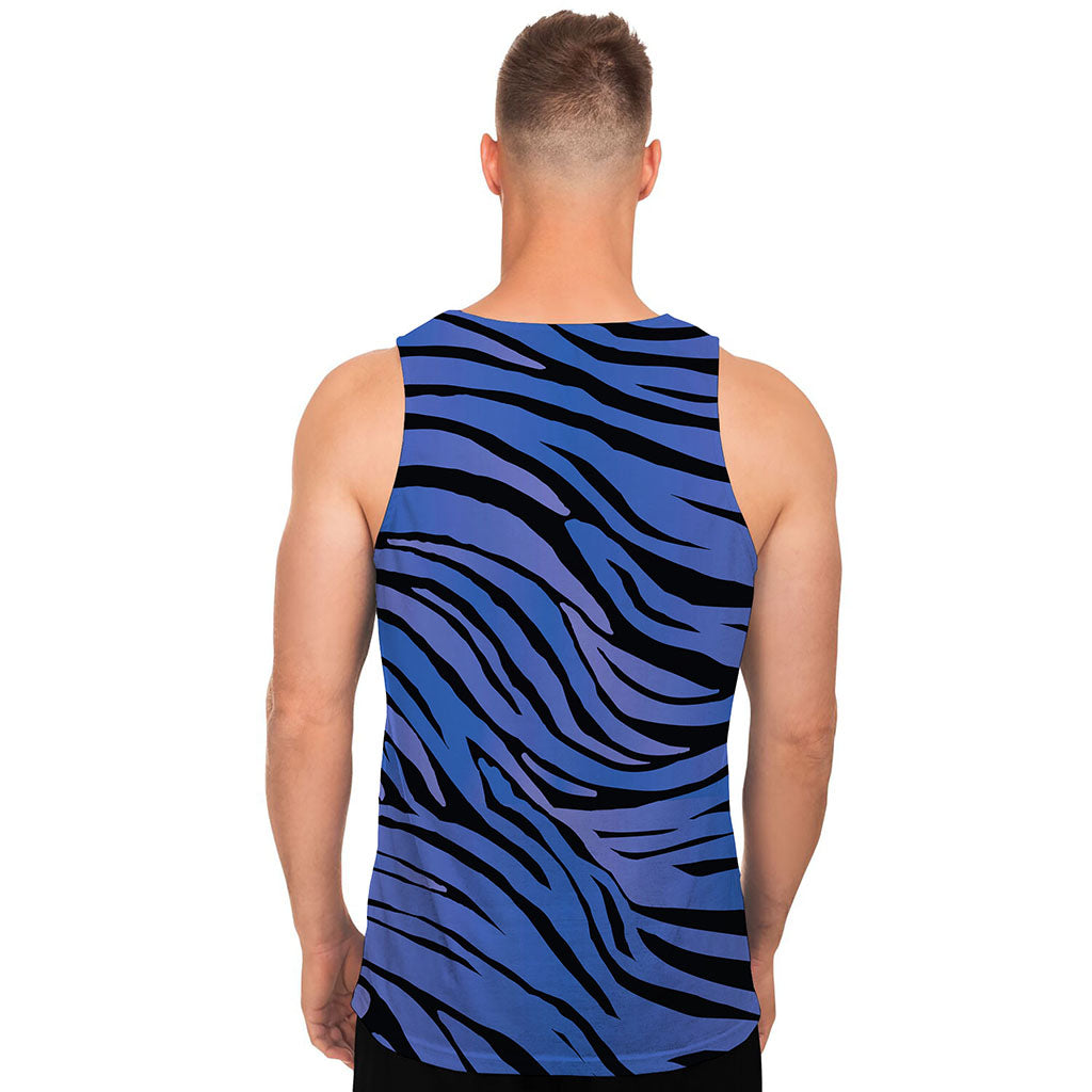 Black Blue Zebra Pattern Print Men's Tank Top