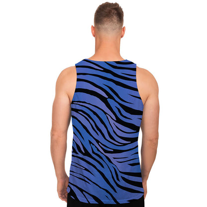 Black Blue Zebra Pattern Print Men's Tank Top